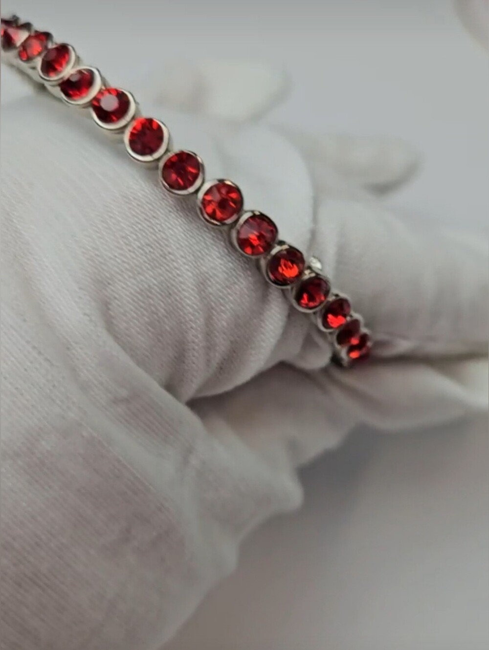 Chic Silver and Red Gem Bracelet
